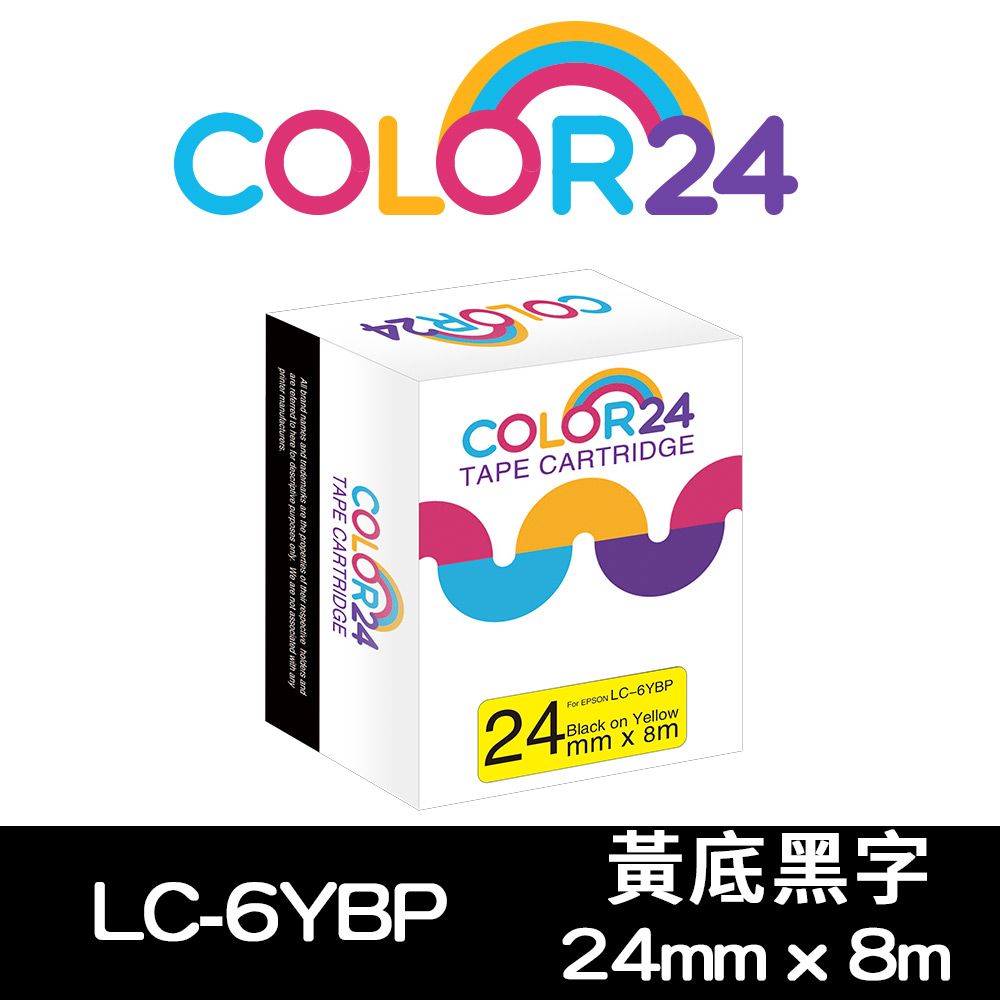 Color24 for EPSON LC-6YBP / LK-6YBP 黃底黑字相容標籤帶(寬度24mm)