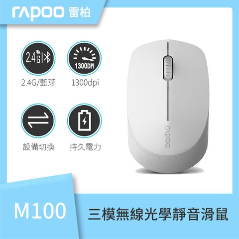 Rapoo 雷柏 M100 三頻無線光學靜音滑鼠(白)