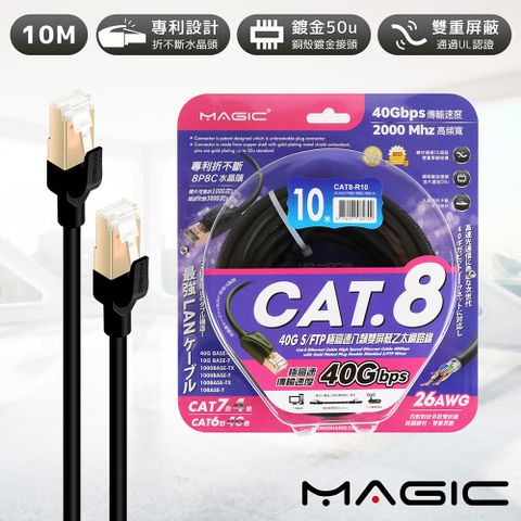 MAGIC Cat.8 40G S/FTP 26AWG極高速八類雙屏蔽乙太網路線-10米