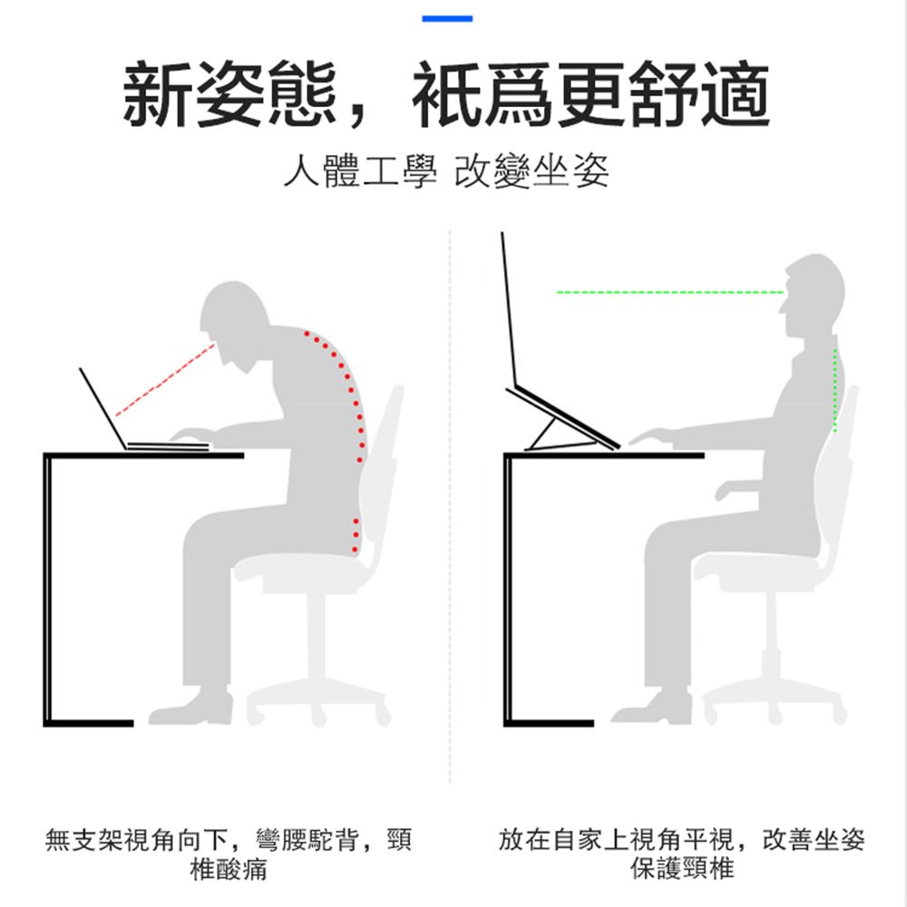 NUOXI 諾西 諾西NUOXI N3 摺疊筆電支架 鋁合金筆電型散熱支架 筆記本電腦底座 便攜式散熱支架 六檔調節 手機支架 寬度可調節 筆電架 桌面增高支架