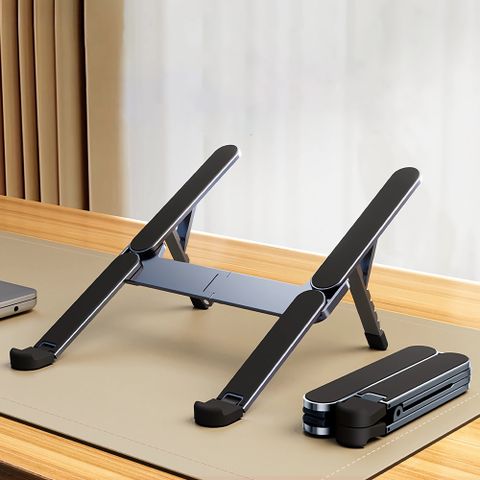 酷睿 超輕迷你雙折疊X5筆電支架 H型自動回彈齒輪摺疊 超小收納 鋁合金矽膠防滑 ipad平板散熱架