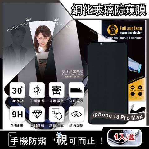 【TEMPERED】iphone 13 Pro Max 6.7吋全屏包覆9H鋼化玻璃30°防窺蘋果手機螢幕保護貼膜1片/盒