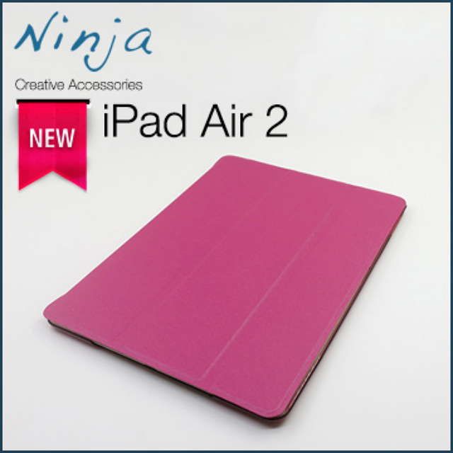 Apple 蘋果 【福利品特價下殺】iPad Air 2第六代iPad專用精緻質感蠶絲紋站立式保護皮套桃紅色