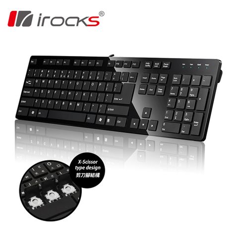 剪刀腳超薄設計i-Rocks IRK01 巧克力超薄鏡面有線鍵盤(黑)