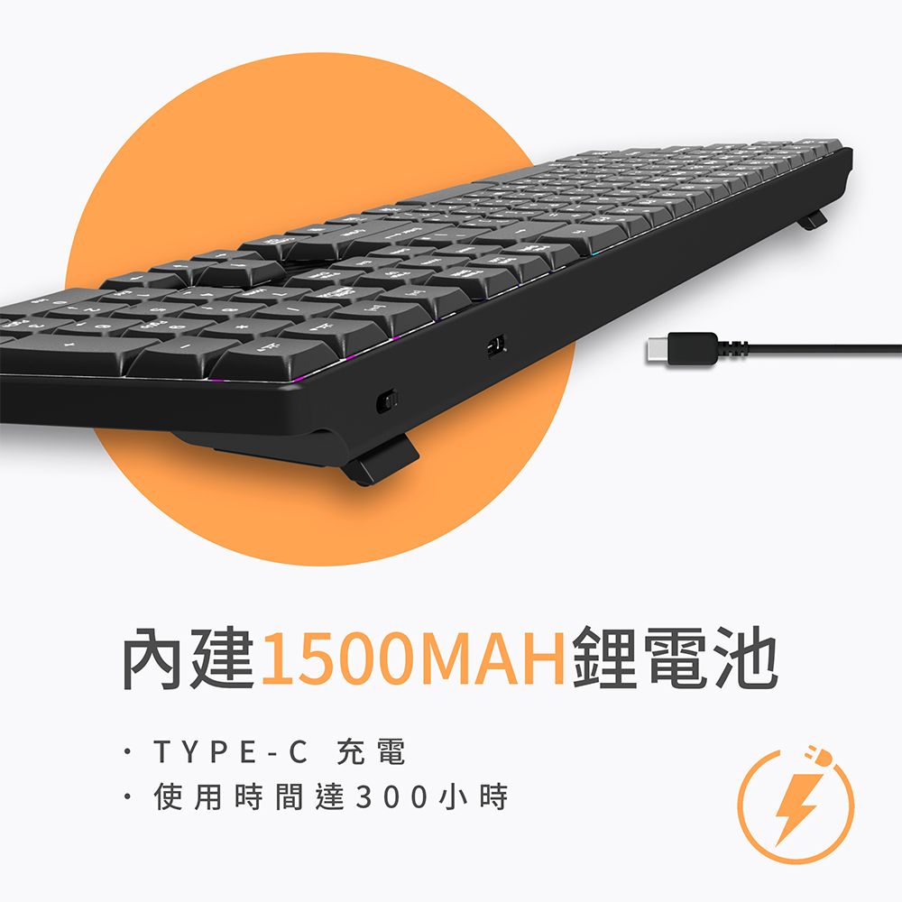 內建1500MAH鋰電池TYPE-C 充電使用時間達300小時Ⓡ