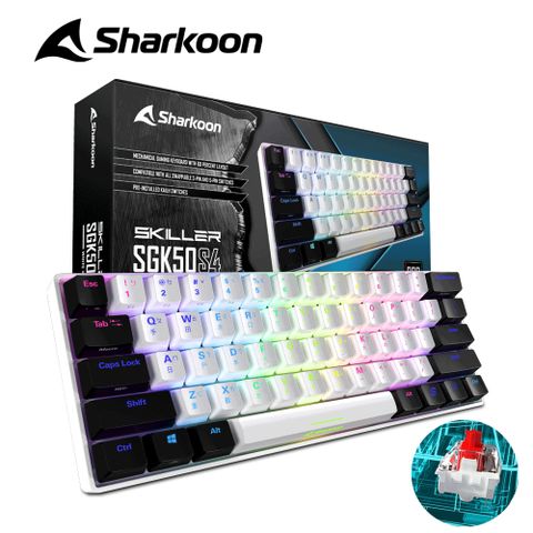 Sharkoon 德國旋剛 SKILLER SGK50 S4 白色 60% 電競 機械式 紅軸 鍵盤