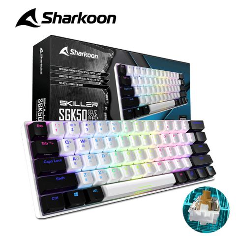 Sharkoon 德國旋剛 SKILLER SGK50 S4 白色 60% 電競 機械式 茶軸 鍵盤