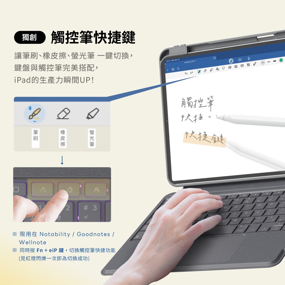 eiP Magnetix 磁吸可拆式iPad鍵盤 Pro 11吋 快捷版(適用iPad Pro 11吋 2024新款 巧控 妙控藍牙鍵盤)