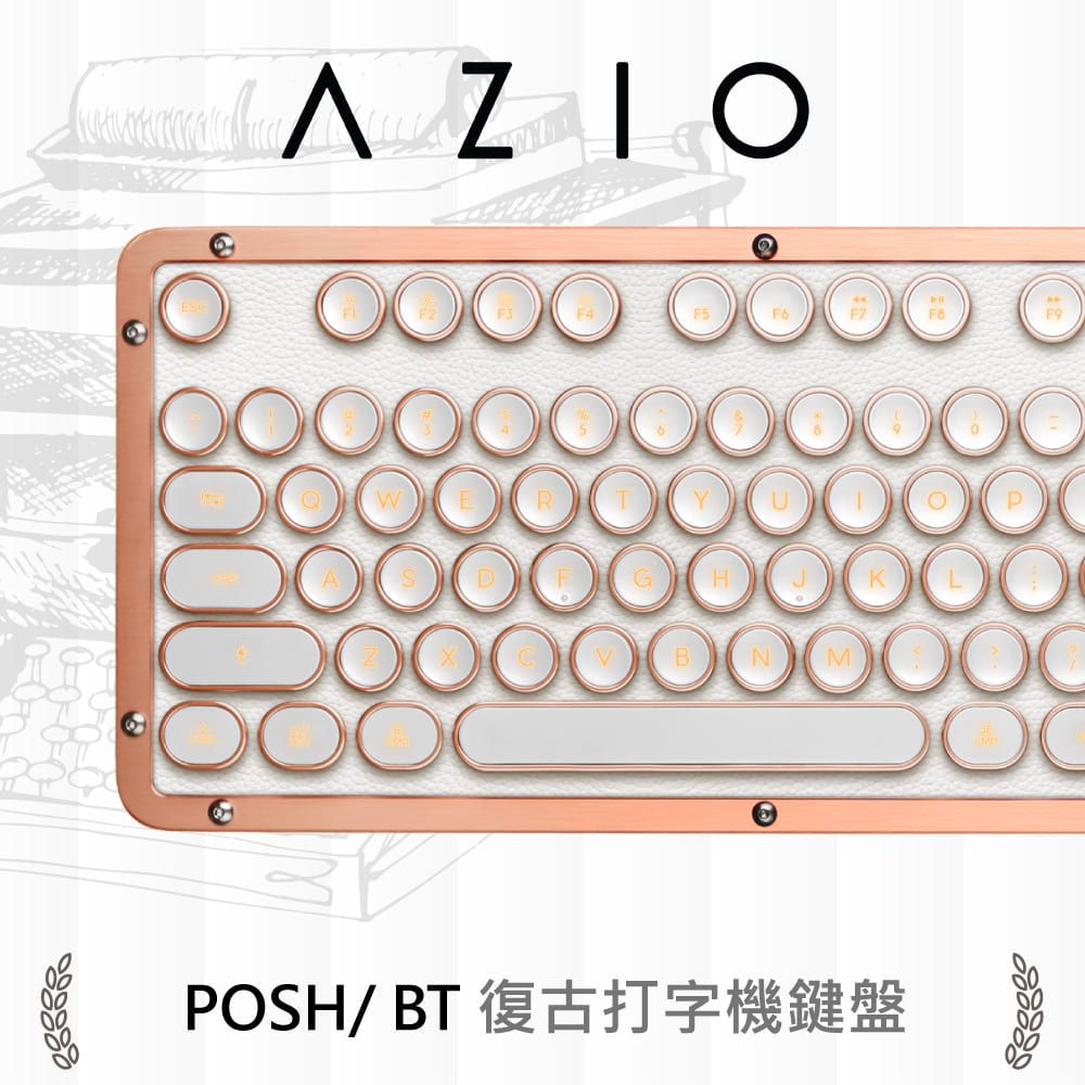 AZIO RETRO POSH BT 藍牙真牛皮打字機鍵盤(PC/MAC) - PChome 24h購物