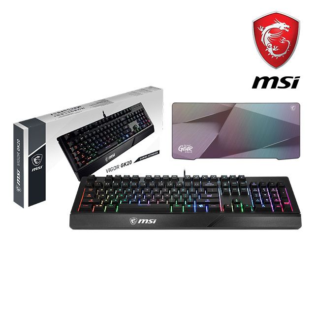  MSI 鍵盤鼠墊組(VIGOR GK20 電競鍵盤 + AGILITY GD72 GLEAM EDITION 電競滑鼠墊)