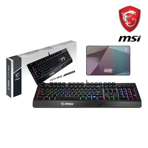 MSI 鍵盤鼠墊組(VIGOR GK20 電競鍵盤 + AGILITY GD22 GLEAM EDITION 電競滑鼠墊)