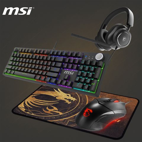 MSI微星 電競週邊超值組合包(MAESTRO300耳機+GK320鍵盤+GM08滑鼠+GD21鼠墊)