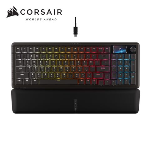 海盜船Corsair VANGUARD 先鋒者 LCD RGB機械鍵盤【MLX觸感黃軸 | 黑．中文】