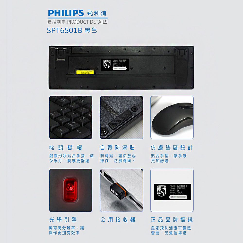 PHILIPS 飛利浦   2.4G無線鍵盤滑鼠組/黑 SPT6501