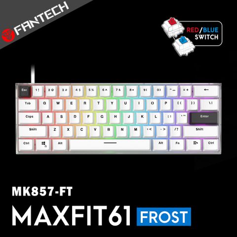 全鍵無衝突FANTECH MAXFIT61 Frost 60%可換軸體RGB機械式鍵盤(MK857 FT)-白