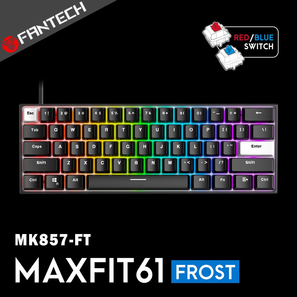 FANTECH  MAXFIT61 Frost 60%可換軸體RGB機械式鍵盤(MK857 FT)-黑