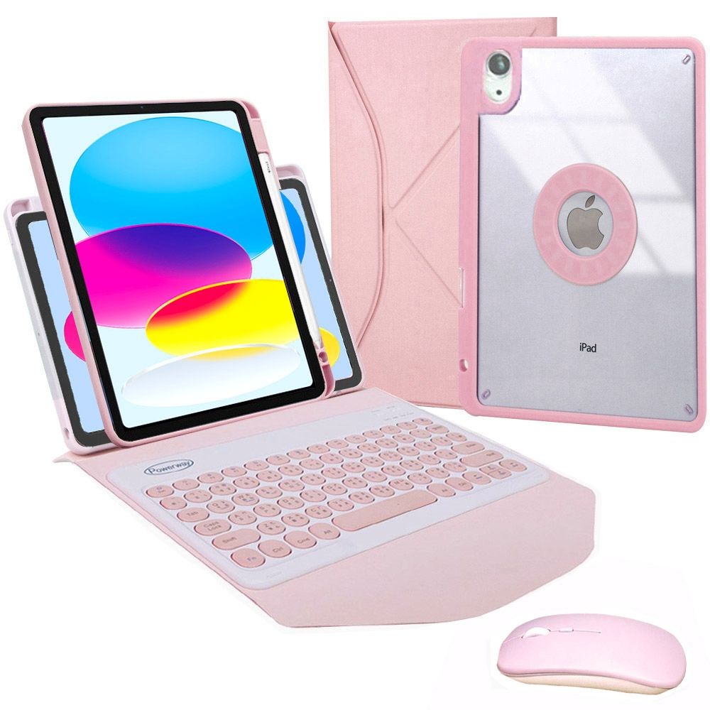 Powerway 2025 iPad (A16) /10代專用圓雅型藍牙鍵盤/皮套/保護殼(送同色無線滑鼠)