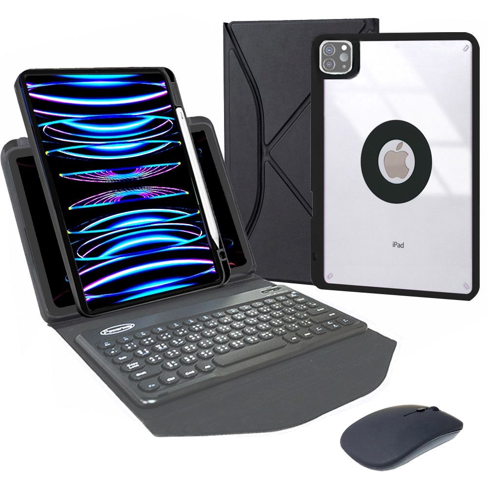  Powerway For iPad Pro11吋(四代/三代/二代/一代)平板專用圓雅型藍牙鍵盤/皮套/保護殼(送同色無線滑鼠)