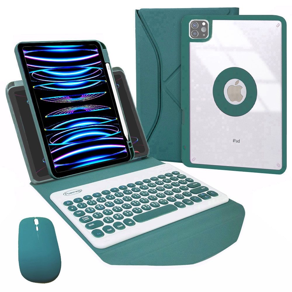  Powerway For iPad Pro11吋(四代/三代/二代/一代)平板專用圓雅型藍牙鍵盤/皮套/保護殼(送同色無線滑鼠)