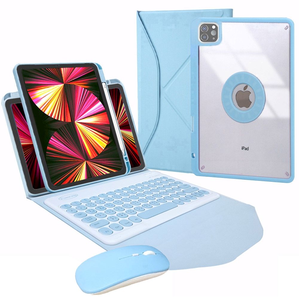 Powerway For iPad Pro11吋(四代/三代/二代/一代)平板專用圓雅型藍牙鍵盤/皮套/保護殼(送同色無線滑鼠)