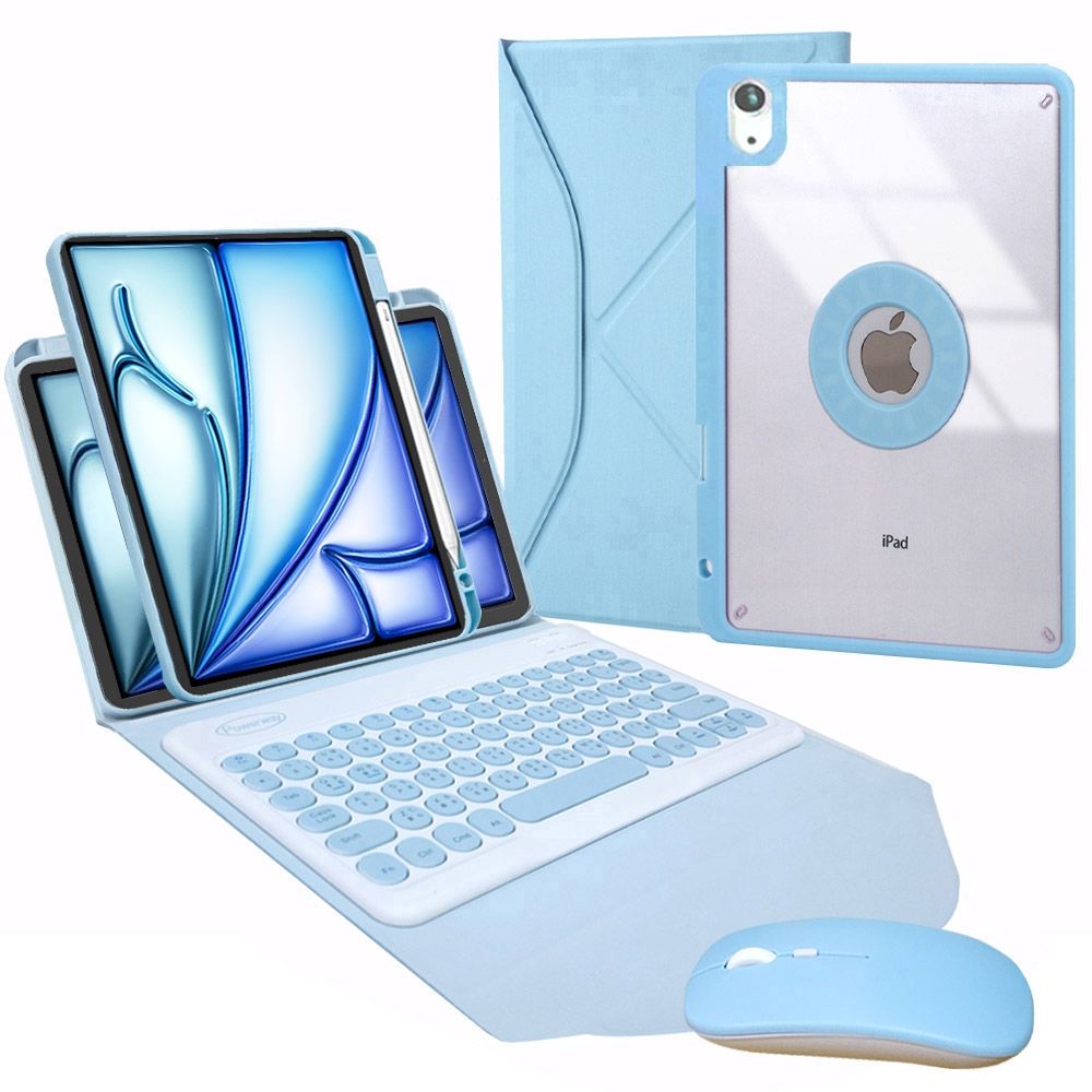  2025 iPad Air 11吋 (M3)/ 2024 (M2)專用圓雅型藍牙鍵盤/皮套/保護殼(送同色無線滑鼠)