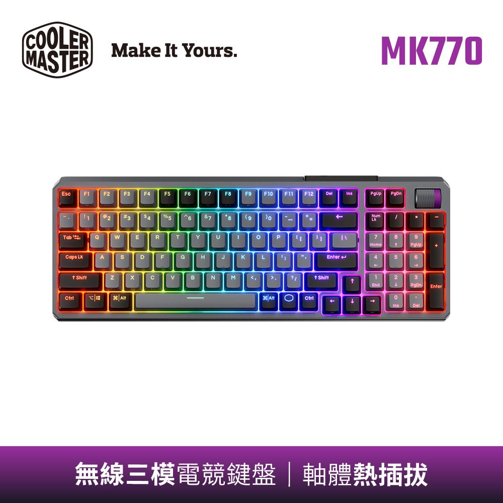 Cooler Master 酷碼  MK770 紅軸RGB無線三模機械式鍵盤(黑灰色)