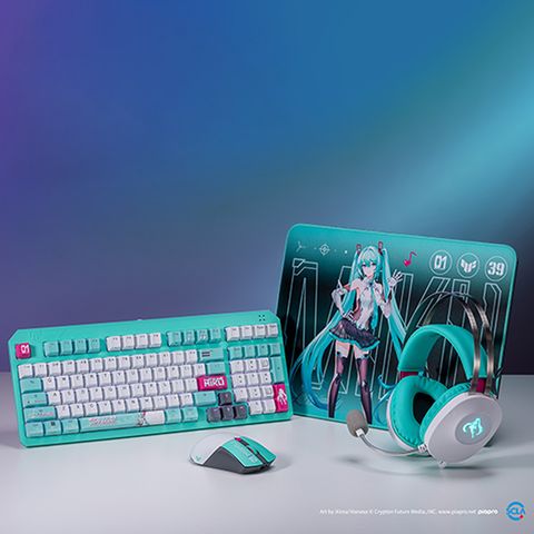 TUF Gaming 【初音未來聯名款】電競全套組(K3 Gen II鍵盤＋Mini 無線滑鼠＋P1鼠墊＋H1 Gen II電競耳麥)