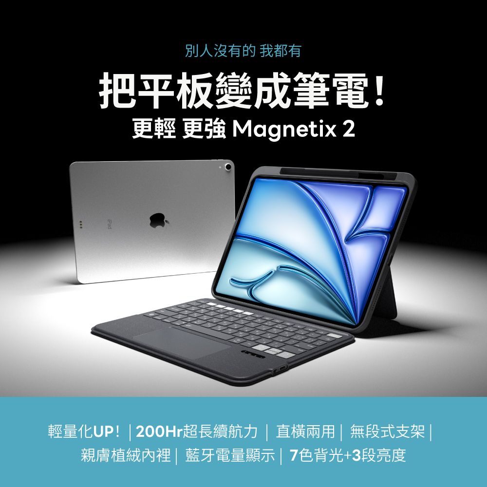 eiP Magnetix 2 磁吸可拆式iPad鍵盤 (適用iPad Air M2/M3 13吋、Pro 12.9吋 巧控鍵盤 iPad保護殼)