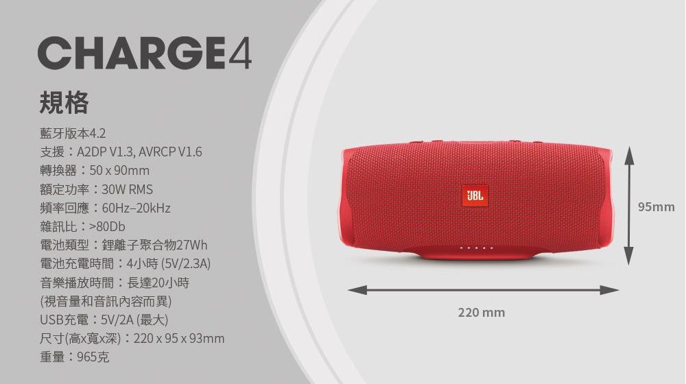 JBL Charge 4 防水攜帶式藍牙喇叭【福利品】 - PChome 24h購物