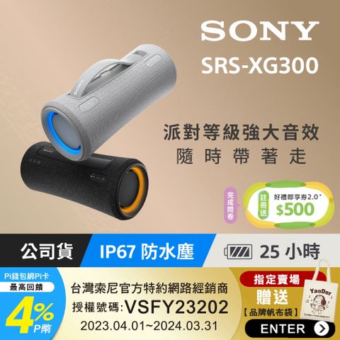 ✨下單即贈帆布袋[Sony公司貨 保固12個月]SONY SRS-XG300可攜式無線藍牙喇叭