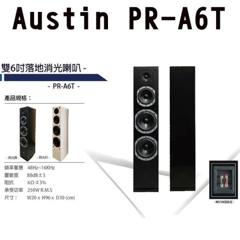 AUSTIN PR-A6T 台灣製 雙6吋 鋼琴烤漆落地喇叭一對(黑/白色/擇一)
