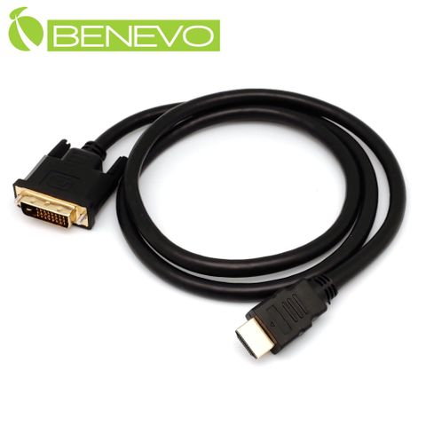 Benevo 1米 DVI(公)轉HDMI(公)高畫質視訊連接線支援雙向互轉 (BHDMIMDVIM101)