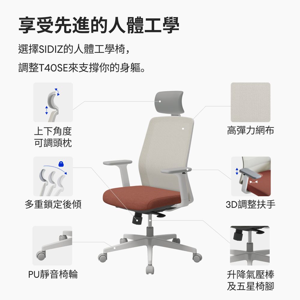 SIDIZ  T40 SE 人體工學椅(辦公椅 電腦椅 透氣網椅)