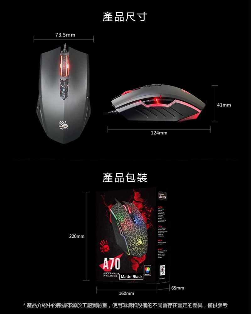 73.5mm產品尺寸220mm產品包裝A70Matte Black124mm65mm41mm160mm*產品介紹中的數據來源於工廠實驗室,使用環境和設備的不同會存在壹定的差異,僅供參考