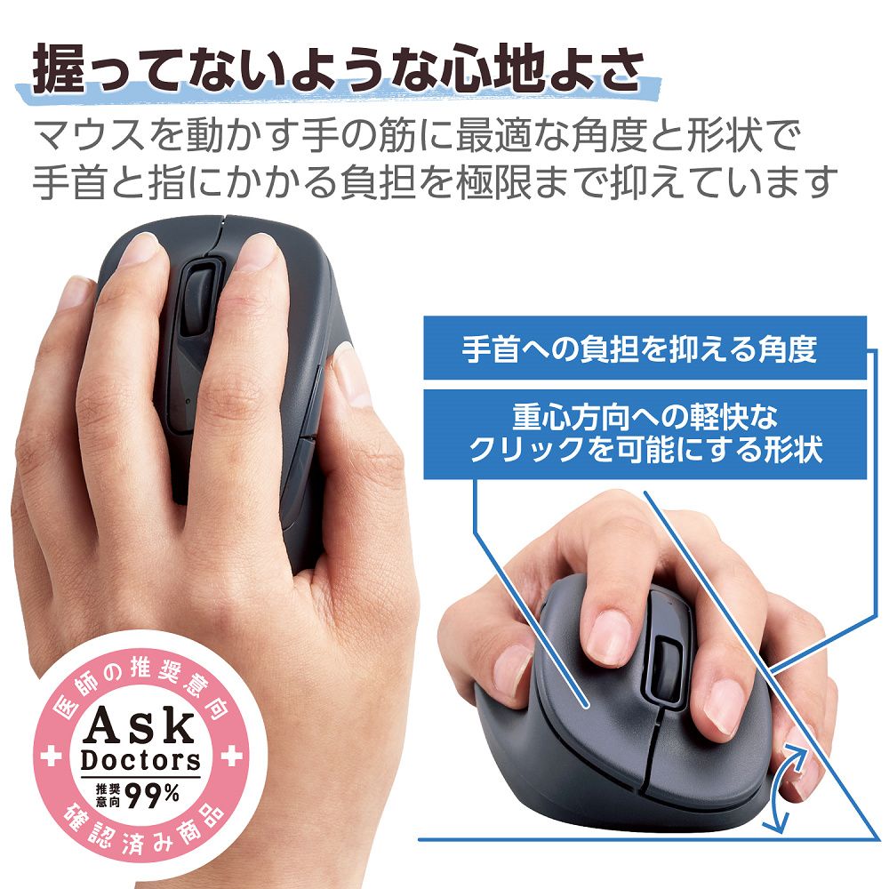 ELECOM  EX-G人體工學 無線靜音滑鼠(左手專用)-XL黑
