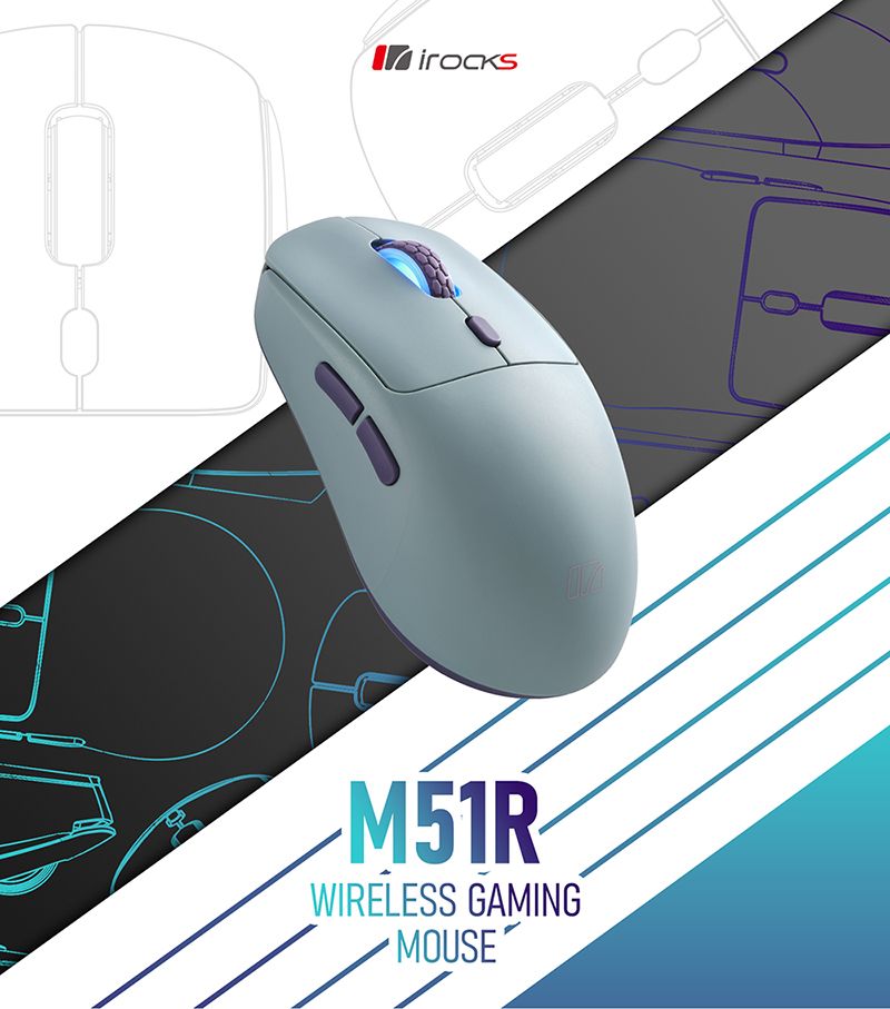 i-Rocks 艾芮克 M51R 無線 藍芽 三模 電競滑鼠 8K回報 極輕量化-雲際藍