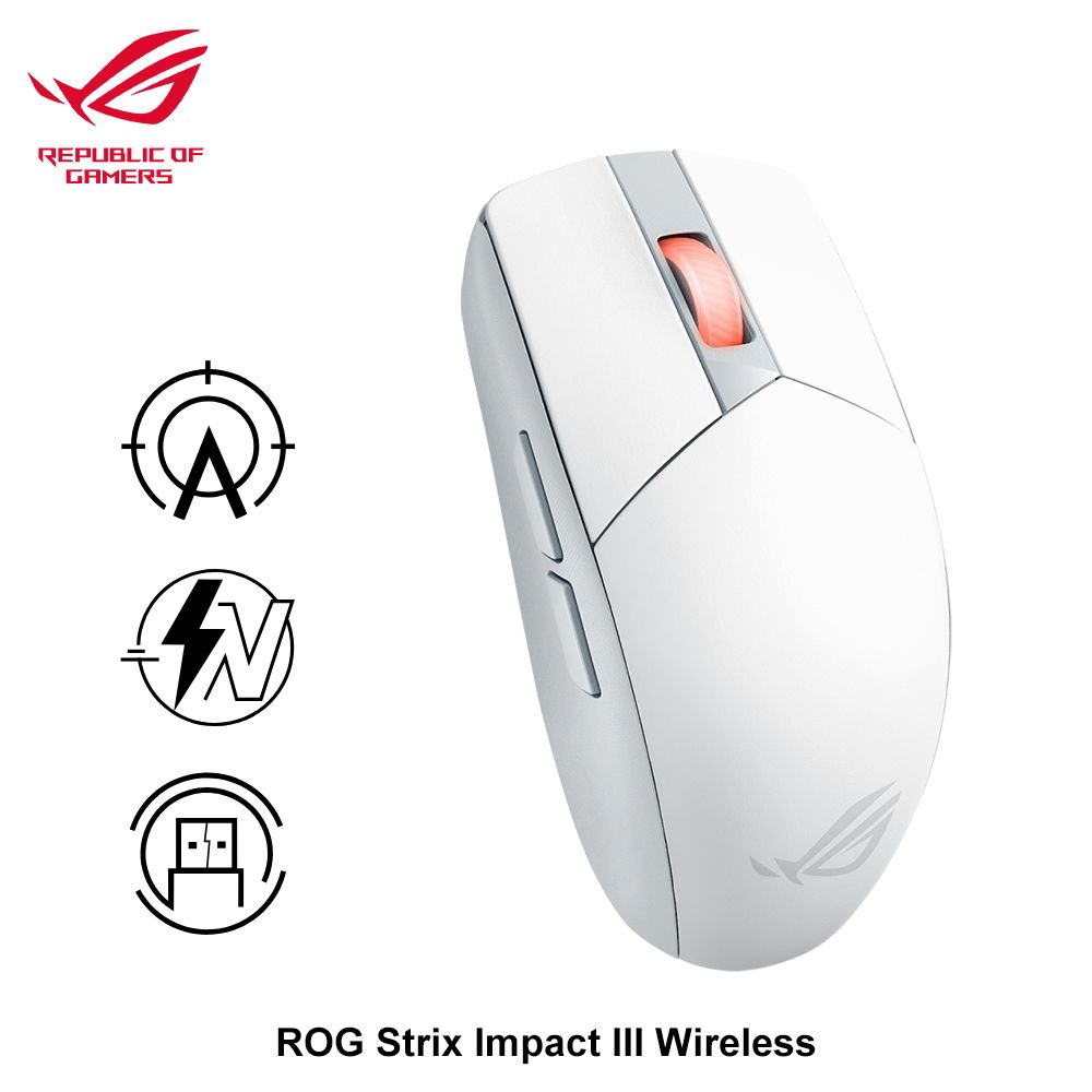 ASUS 華碩 ROG STRIX IMPACT III 無線電競滑鼠 白色