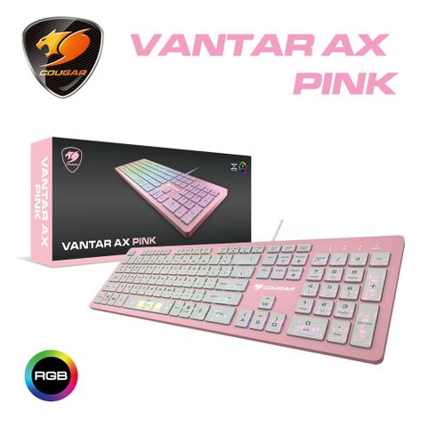 COUGAR 美洲獅 VANTAR AX PINK 全鋁CNC剪刀腳RGB鍵盤 薄膜式電競鍵盤