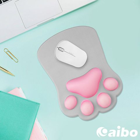 aibo Q彈3D立體貓掌 護 腕滑鼠墊-氣質灰