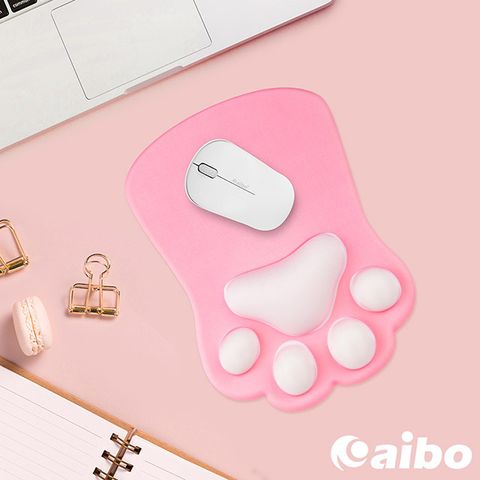 aibo Q彈3D立體貓掌 護 腕滑鼠墊-甜美粉