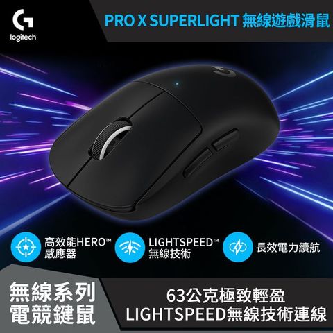 羅技 PRO X SUPERLIGHT 無線輕量化電競滑鼠-黑