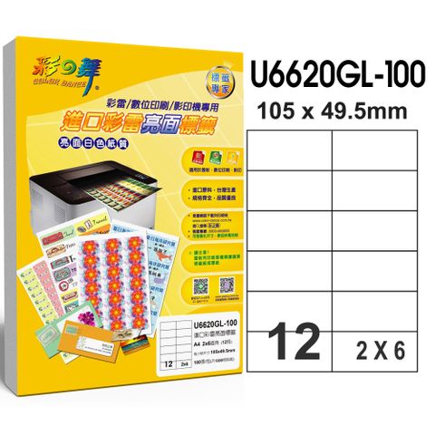 彩之舞 進口彩雷亮面標籤 100張/組  12格直角 U6620GL-100