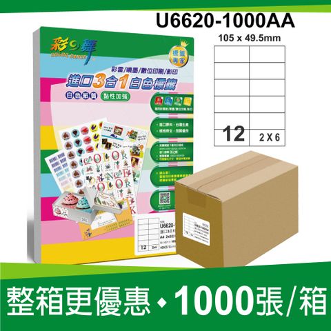 彩之舞 進口3合1白色標籤 1000張/箱 12格直角 U6620-1000AA