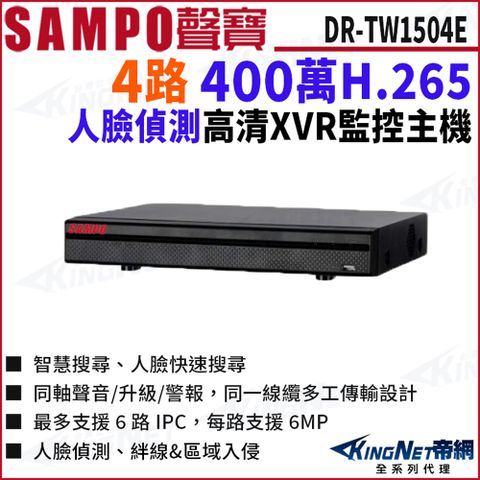 SAMPO聲寶 DR-TW1504E H.265 4路 400萬 人臉辨識 XVR
