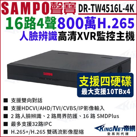 SAMPO 聲寶 DR-TW4516L-4K I3 16路 4K 4硬碟人臉辨識 XVR 錄影主機