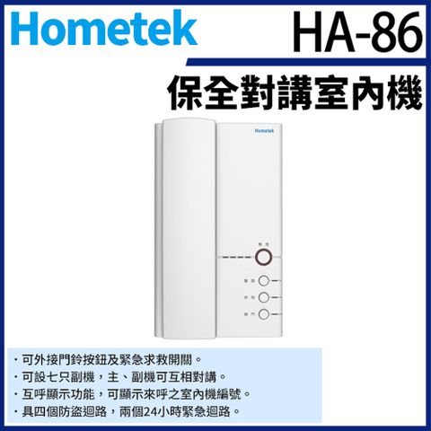 帝網監視器Hometek HA-86 保全對講室內機 雙向對講 可設七只副機 四個防盜