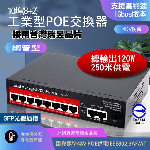 10埠 (8+2) PoE 網路交換機Switch網路供電交換器