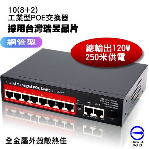 10埠 (8+2) PoE 網路交換機Switch網路供電交換器