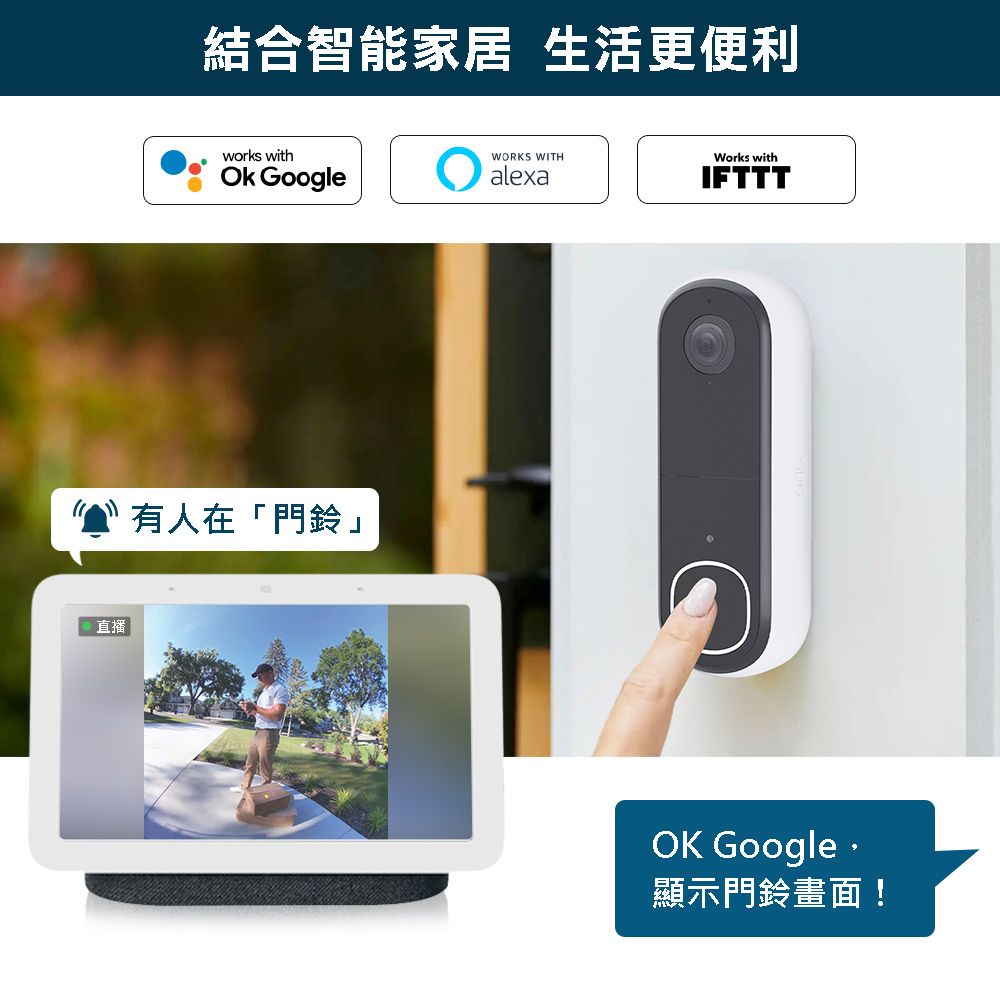 結合智能家居 生活更便利works withWORKS WITHWorks with GooglealexaIFTTT有人在「門鈴」直播OK Google顯示門鈴畫面!