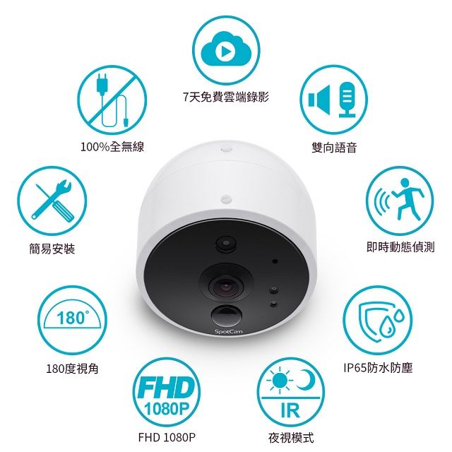 SpotCam Solo 2 全無線1080P 廣角180 雲端WiFi 攝影機IP CAM - PChome